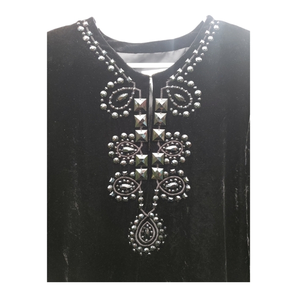Talbots Black Velvet Bead Embellished Tunic Top Dressy Cocktail Women’s 8 - Picture 2 of 8